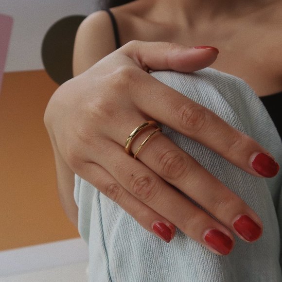 NEW 18K Gold Plated Double Layer Open Ring - Picture 3 of 6